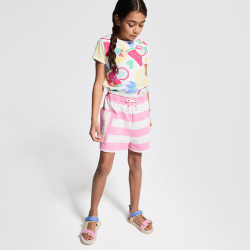 شورت من الجيرسيه مقلم وردي اللون للفتيات